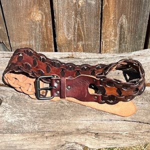 Vintage braided brown leather belt size medium